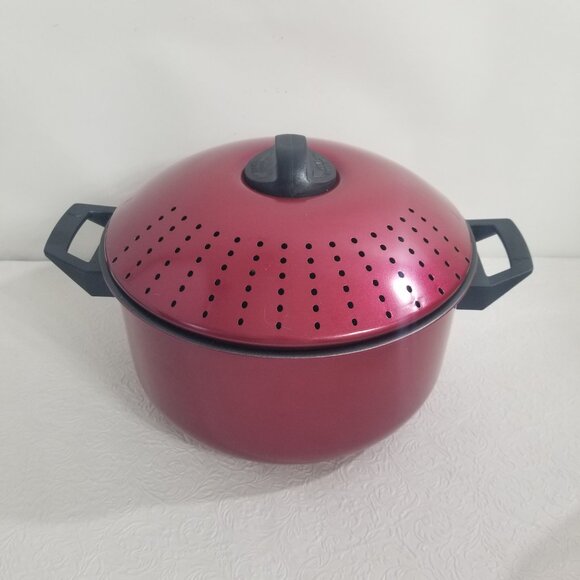 Vtg Pasta Pro Red Non-Stick Cook Drain 6qt Stockpot 2qt Saucepan Locking Lids - Picture 5 of 16